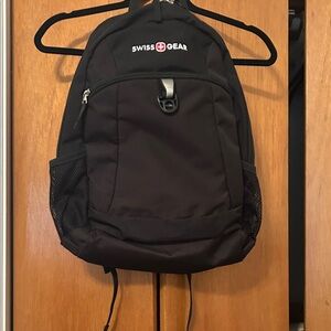 SwissGear Black Backpack with Front Pocket and Mesh Bottle Holders